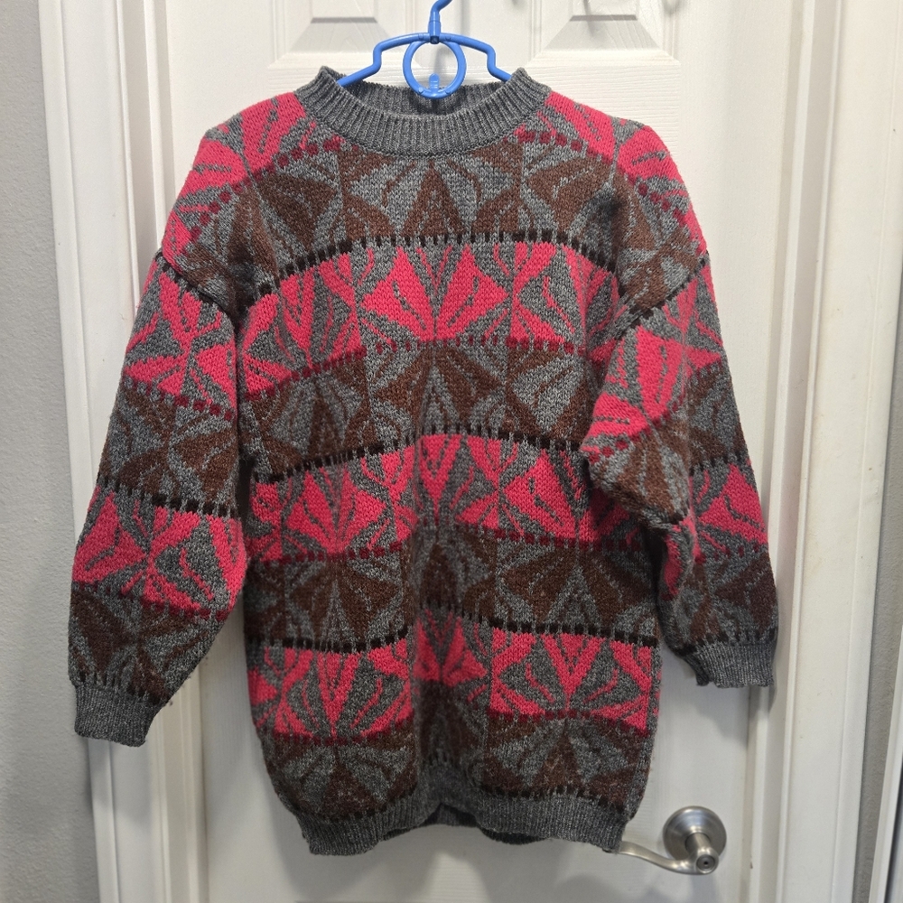 Benetton Italy Vintage Fair Isle Wool Crew Neck Shetland Wool Sweater Sz 46 L?